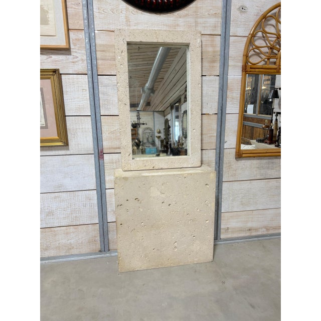 Mid Century Minimalist Natural Coral Coquina Stone Mirror and Console - 2 Piece Set For Sale - Image 4 of 6