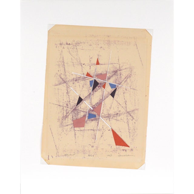Geometric Abstract Lithograph in the Style of Kandinsky by Harold Weiner Playful abstract composition titled "Abstract" by...