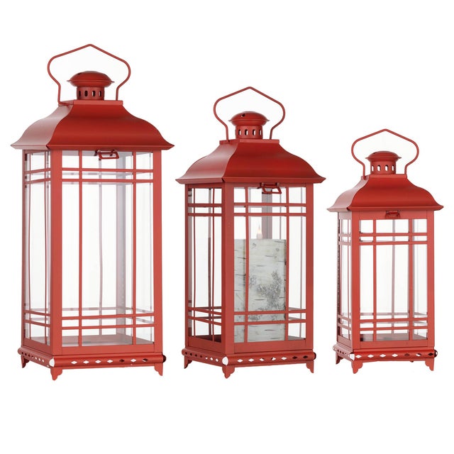 Traditional Red Metal Lantern (Set of 3) For Sale - Image 9 of 9