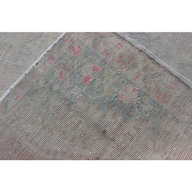 Tribal Turkish Oushak Rug in Faded Steel Blue and Soft Gray With Subtle Medallion For Sale - Image 3 of 11