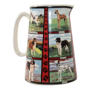 Vintage 1970s Ceramic Pitcher, Derbyshire England With Dog Breeds Pictures