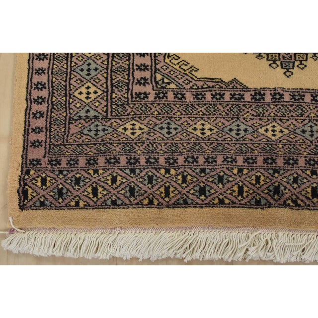 Beige Bokhara Jaldar Rug 3’1” X 4’9” Beige Wool Tribal Hand-Knotted Oriental Carpet For Sale - Image 8 of 11