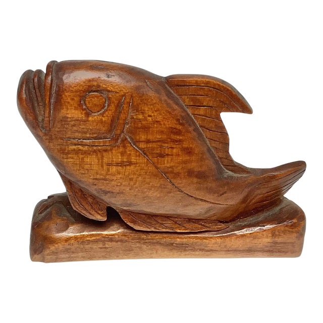 Vintage Folk Art Hand-Carved Wood Fish For Sale