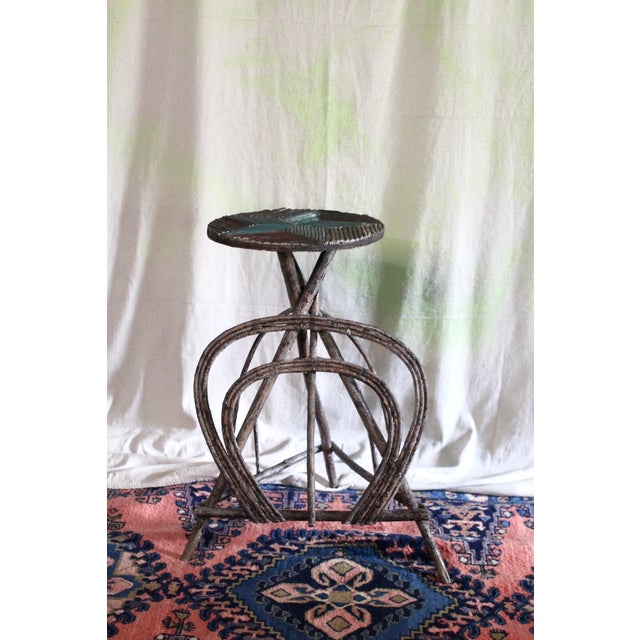 Brown Antique Adirondack Twig Side Table With Star Motif and Green Paint For Sale - Image 8 of 9