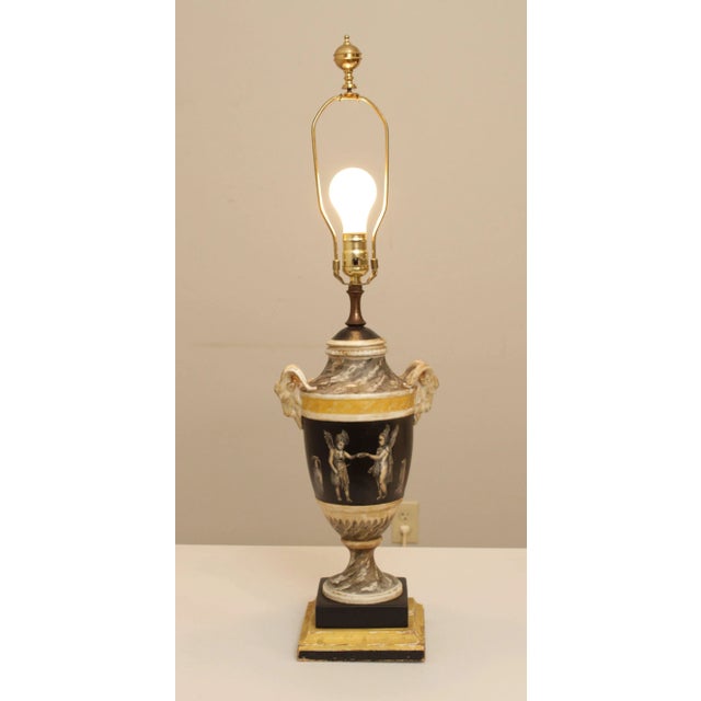 Neoclassical Vintage Neoclassical Painted Urn Lamp with Shade For Sale - Image 3 of 13