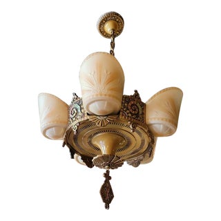 1930s Art Deco Beardslee Slip Shade Chandelier For Sale