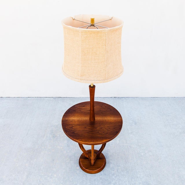 Restored 1960s Sculpted Walnut & Brass Floor Lamp With Cocktail Table For Sale - Image 11 of 12
