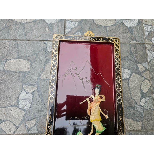 Wood Japanese Wooden Picture, 1950s For Sale - Image 7 of 9