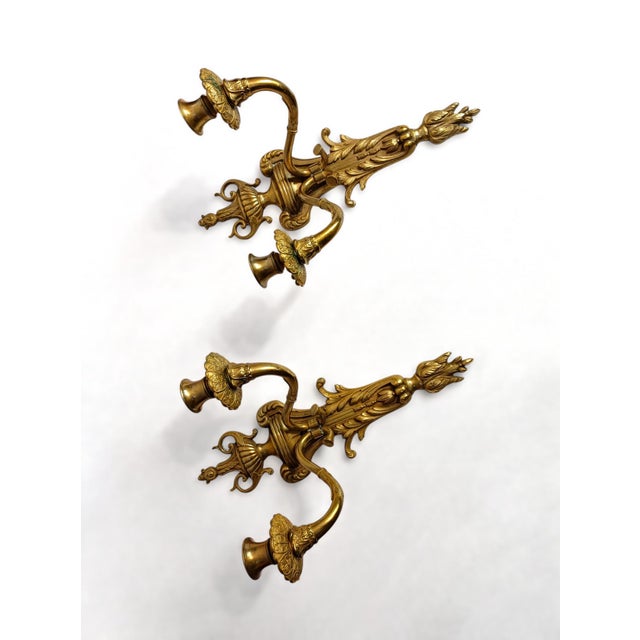 Antique Louis XVI Neo-Classical French Bronze Wall Sconces, 1900s, Set of 2 For Sale - Image 4 of 13