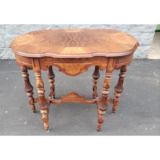 1930s Edwardian Refinished Mahogany and Burl Walnut Banded Top Console Table For Sale In Washington DC - Image 6 of 12