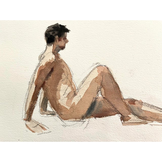 Paper Vintage Watercolors Double Sided Seated Female Nude and Seated Male Nude by Harry Barton For Sale - Image 7 of 8