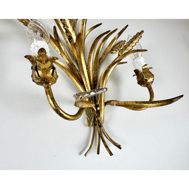 Metal Art Deco Italian Wheat Sheaf Sconces in Bronze, Florence, 1950s, Set of 3 For Sale - Image 7 of 8