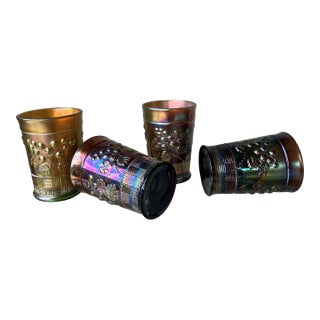 Circa 1911 Northwood Glass “Raspberry” Pattern Carnival Glass Tumblers - Set of 4 For Sale