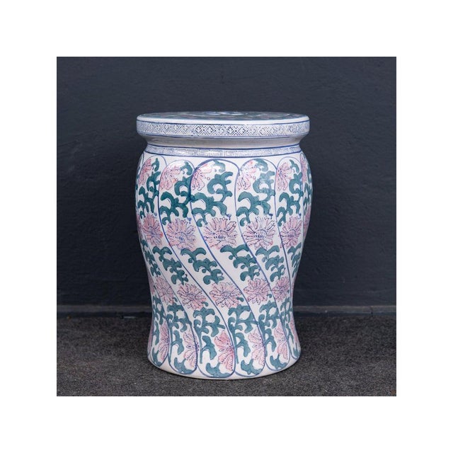 Blue Ceramic Stool with Floral Decor For Sale - Image 8 of 8