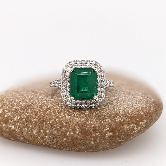 2.3ct Zambian Emerald Ring With Diamond Accents: Solid 14k Gold, 8x7mm, Size 6.75 For Sale - Image 4 of 8