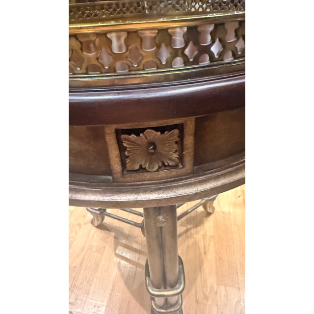 Regency Style Round Mahogany Accent Table With Brass Gallery & Compass Star Top For Sale - Image 10 of 11
