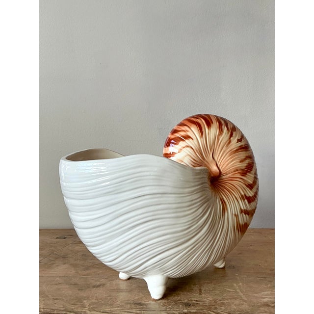 Ceramic Vintage Coastal Fitz and Floyd Nautilus Cache Pot For Sale - Image 7 of 8