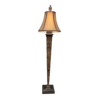 Fine Art Lamps Neoclassical Etched Tole Table Lamp With Parchment Shade – 41” Tall For Sale