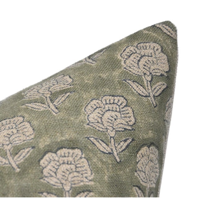 Indoor Pillow Covers Hand Block Printed Thick Linen 14x36 Inch- Rohini For Sale - Image 4 of 5
