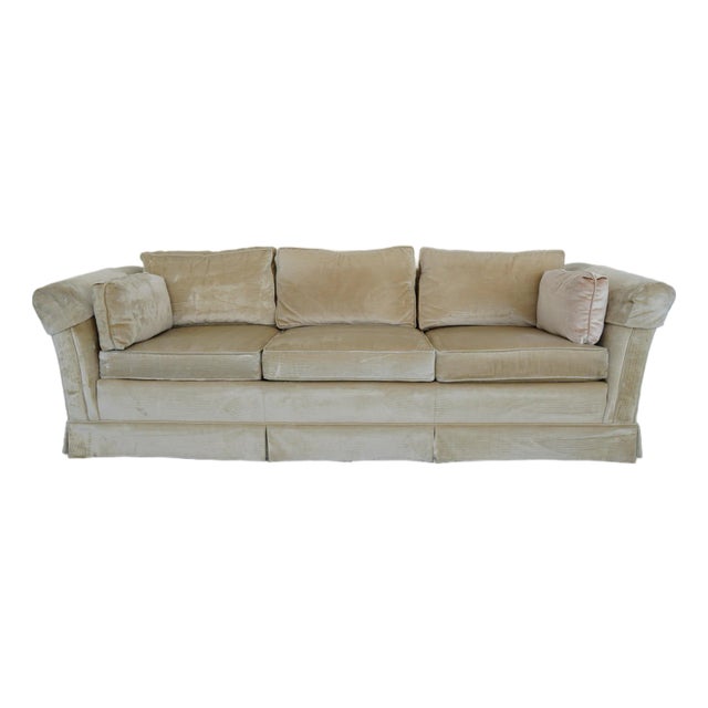 Vintage Drexel Heritage Skirted Velvet Sofa For Sale