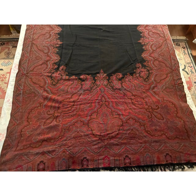 Antique Victorian Paisley Piano Shawl 54x132 Kashmir Style Wool Throw Long Textile Tapestry Red Black Boho Decor For Sale - Image 12 of 12