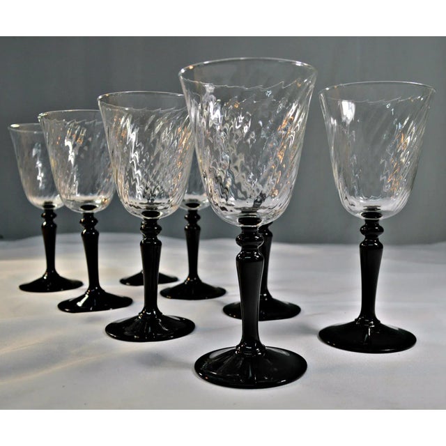 Modern Onyx & Clear Crystal Glasses - Set of 8 For Sale - Image 3 of 5