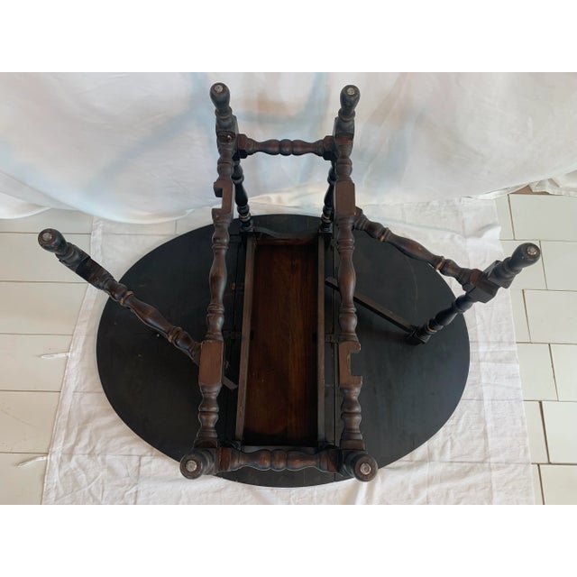 1940s Black Lacquer Floral Tole Gateleg Table For Sale - Image 11 of 12