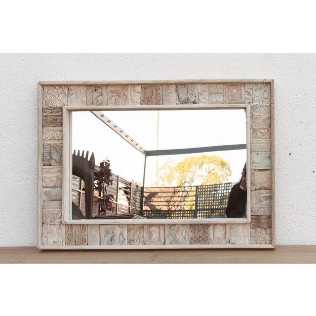 1990s Rustic Abstract Carved Wall Mirror For Sale - Image 5 of 6