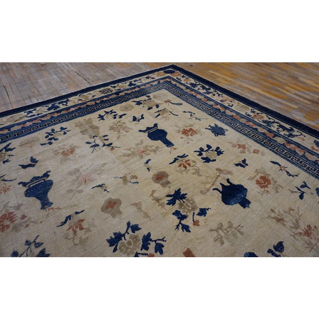 Ivory Delightful Ivory and Blue Color With Unique Chinoiserie Design Antique Chinese Ningxia Rug For Sale - Image 8 of 12
