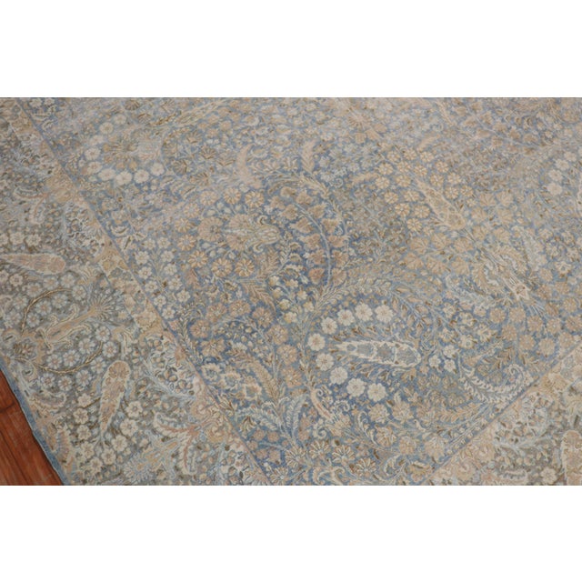 Gray Fancy Light Blue Antique Persian Kerman Room Size Rug For Sale - Image 8 of 18