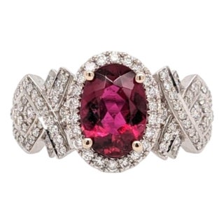 1.2ct Stunning Rubellite Tourmaline Ring With Natural Diamonds: Solid 14k Gold, Size 6.75 For Sale