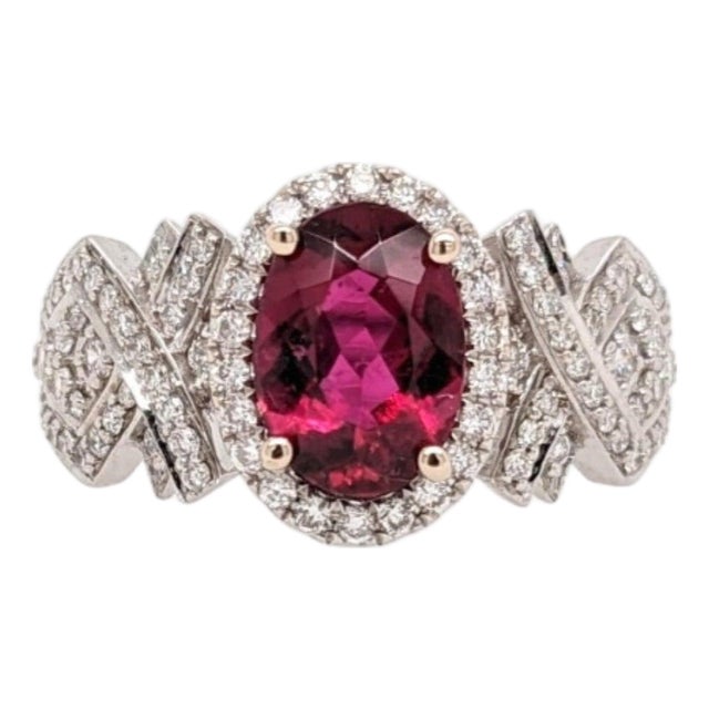 1.2ct Stunning Rubellite Tourmaline Ring With Natural Diamonds: Solid 14k Gold, Size 6.75 For Sale