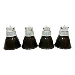 Industrial Black Enamel Pendant Lamps from Elektrosvit, 1970s, Set of 4 For Sale