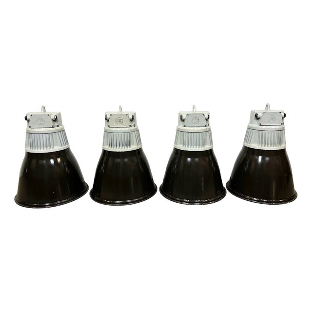Industrial Black Enamel Pendant Lamps from Elektrosvit, 1970s, Set of 4 For Sale