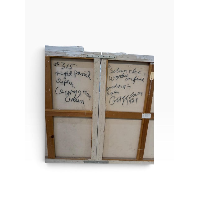 Monumental 103" George D. Green Shaped Canvas Diptych, "Setunthe Woods on Fire" – 1984 For Sale - Image 10 of 11