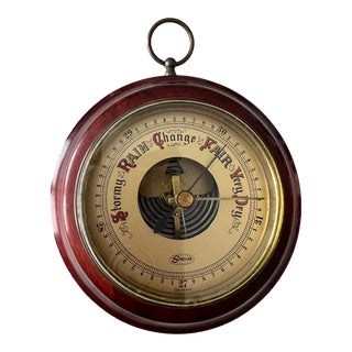 Antique German Barometer Bronze and Wood For Sale