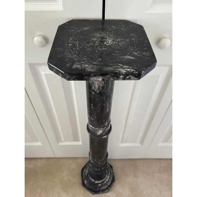 Vintage 1950s Italian Black Marble W/White Veins 38" Pedestal Columnar Stand For Sale - Image 4 of 12