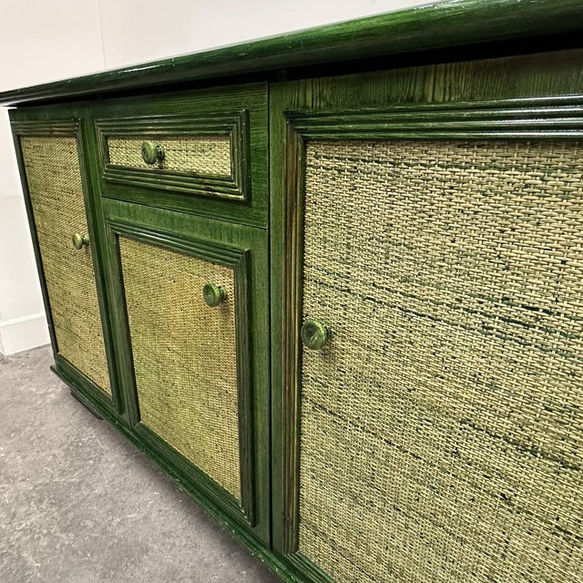 Vintage Green Lacquered Sideboard with Woven Cane Panels, Italy, 1980s For Sale - Image 5 of 15