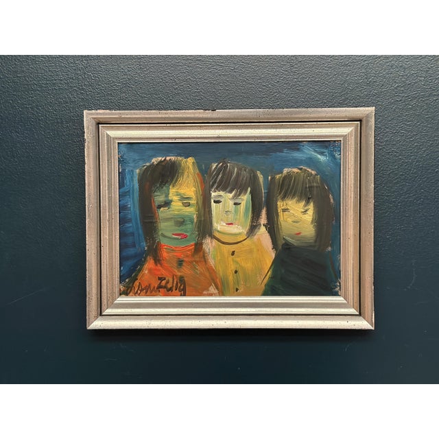 Louis Zelig, Three Little Children, 1960s, Oil Painting on Panel, Framed For Sale - Image 11 of 13