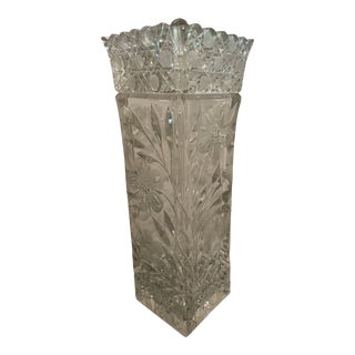 Early 20th Century Heavy Cut & Pressed Crystal Vase For Sale