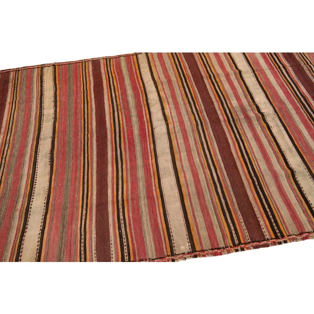 Mid-20th Century Turkish Kilim Beige Handmade Stripes Wool Rug For Sale - Image 9 of 10