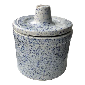 1940s Blue and White Speckled Stoneware Jar