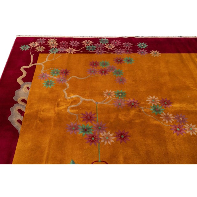 Antique Godenrod Art Deco Chinese Wool Rug 8 Ft 8 in X 11 Ft 5 In. For Sale - Image 10 of 13