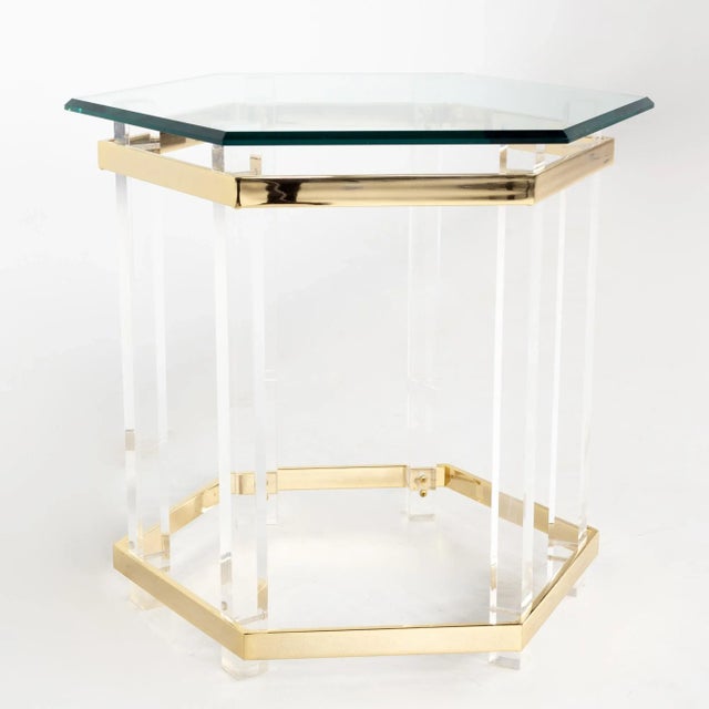 Charles Hollis Jones Charles Hollis Jones Brass and Lucite Octagonal Side Table For Sale - Image 4 of 10