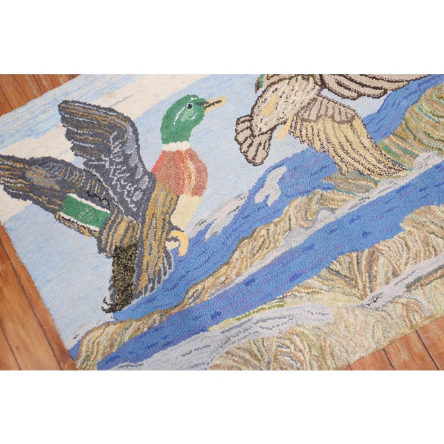 Mid 20th Century Scenic Duck American Hooked Pictorial Rug For Sale - Image 11 of 18