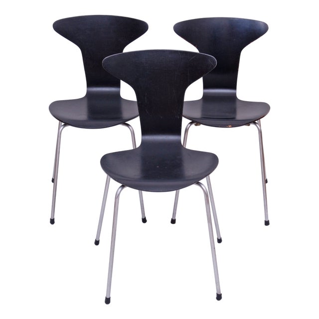 Vintage Mosquito Chairs in Black Chrome by Arne Jacobsen for Fritz Hansen, 1960s, Set of 3 For Sale