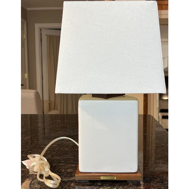 White Vintage Lauren Ralph Lauren White Crackle Ceramic Square Table Lamp For Sale - Image 8 of 8