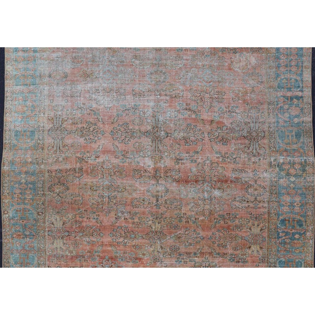 Sky Blue Antique Persian Muted Colored Sultanabad Mahal Rug With All Over Floral Design 9'2 X 11'11 For Sale - Image 8 of 14