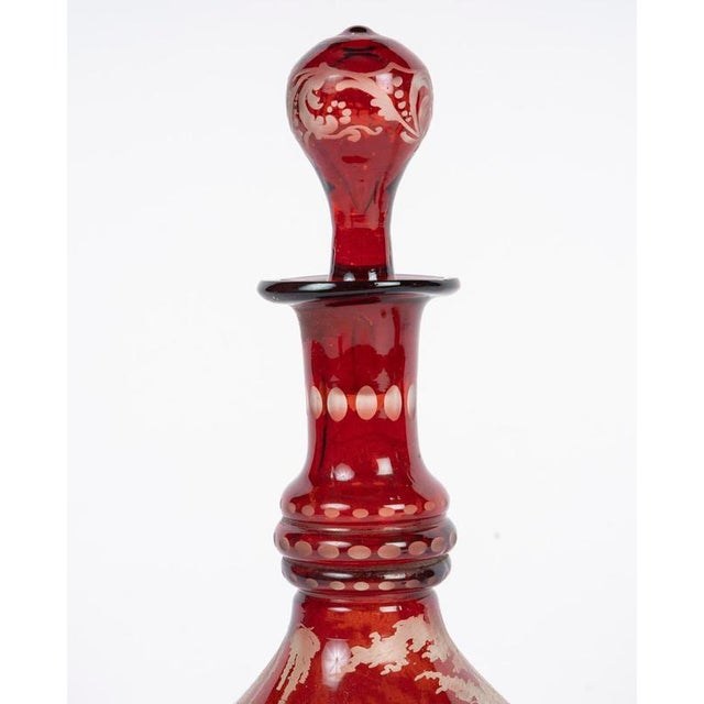 American Engraved Bohemian Crystal Oil and Vinegar Set with Small Salt Shaker, Set of 3 For Sale - Image 3 of 17