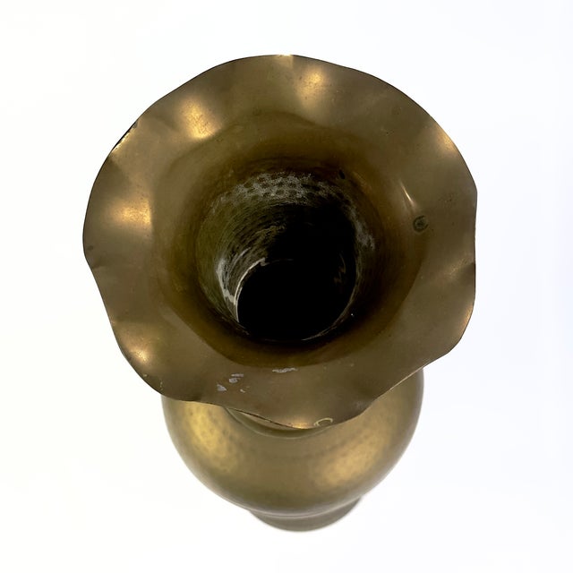 1960s Gargantuan 30" Tall Vintage Hammered Brass Baluster Floor Vase For Sale - Image 5 of 14